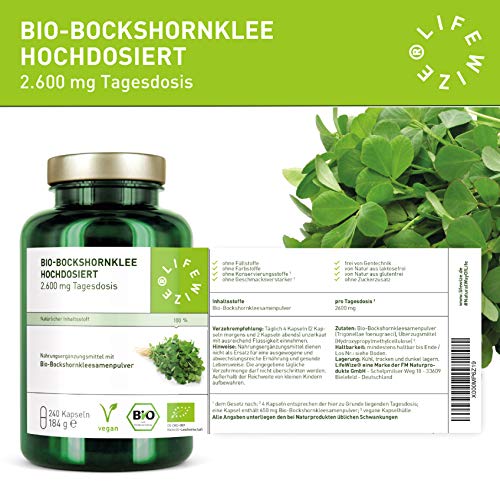 Bockshornklee LifeWize 240 Bio Kapseln mit 2.600 mg Samen