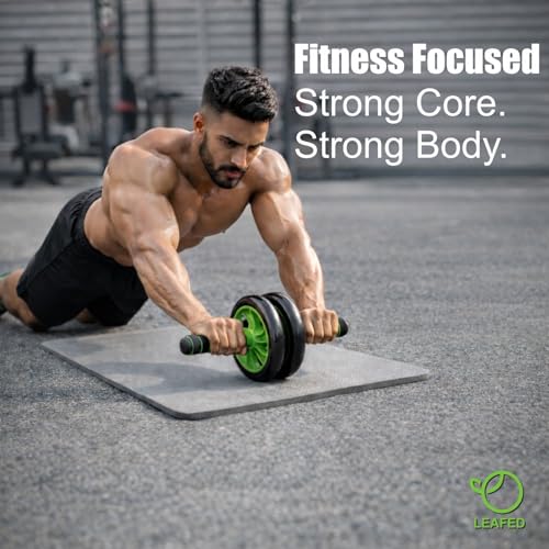 Image of LEAFED Anti-Skid Double Wheel AB Roller with Knee Mat | Heavy Duty Steel Handle Ab Exercise Equipment | Core & Abs Workout Roller for Men & Women-Assorted Color (Black-Green /Blue /Yellow)