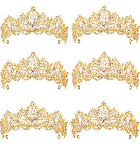 Zerostage Gold Crown For Women Princess Tiara Wedding Birthday Bride Queen Fairy Little Girls Gifts Prom Quinceanera Party Halloween Costume Decoration Christmas Crystal Hair Fashion Headband 6 Pack #TOP4