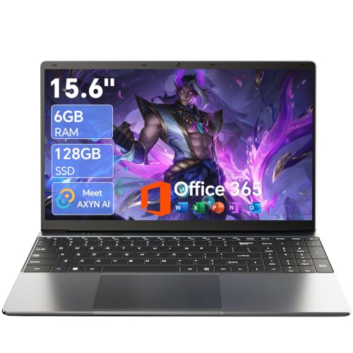 Image of 15.6'' AI Laptop with Office 365 6GB RAM 128GB SSD Win 11 Laptops | 7000mAh Battery, IPS FHD, 180Viewing, Quad-Core Processor, Type-C, WiFi 5, Portable Thin Business Student Laptops, Black