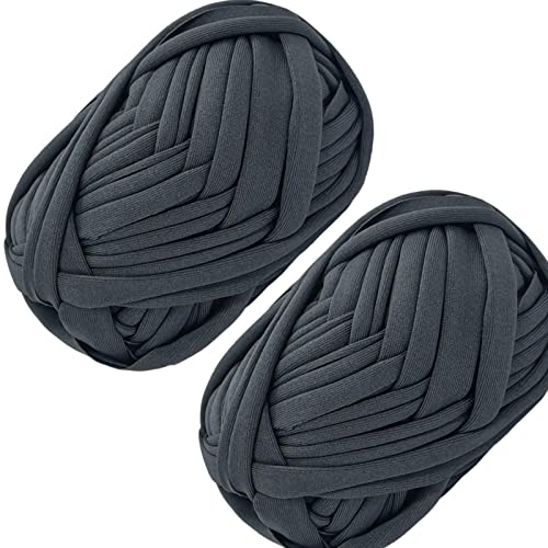 2 Pack T-Shirt Yarn Knitting Yarn Fabric Crochet Cloth Solid Color DIY Hand Craft Bag Blanket Cushion Crocheting Projects (Black)
