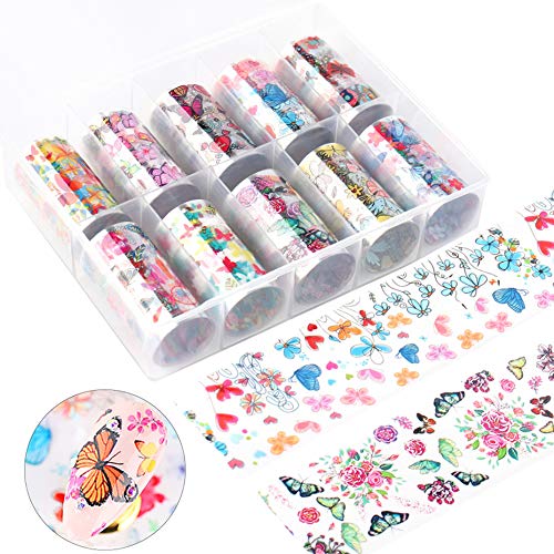 Manicure Nail Art Foil Transfer Stickers Fresh Butterfly Flower Transparent Bottom Starry Sky Paper Colorful Nail Transfer Foils Decals for Women Fingernails Toenails Decorations Beauty Design