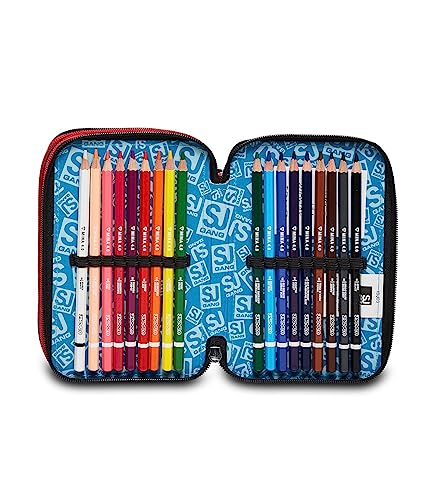 SJ Gang Trousse Scolaire 3 Zip, FIREGOAL, Multicolore – Équipé de Crayons, feutres etc.., Porte-Stylo Scolaire Enfant, Multicolore, Taglia Unica, école