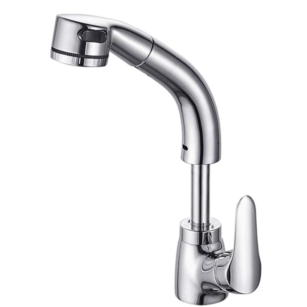 Wasserhahn Ausziehbar Armatur Bad mit Herausziehbarer Brause, Heißer und Kalter Dual-Mode-Teleskop-Badhahn Mischbatterie Bad mit Brause Waschtischarmatur für Bad-Chrom