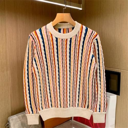 Men's Hip Hop Streetwear Knit Sweater Oversized O-Neck Striped Casual Full Sleeve Vintage Harajuku Sweater2