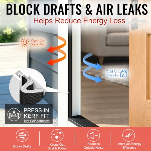 Image of Litaibai 60 ft Kerf Weather Stripping Door Seal for Exterior Doors, Black