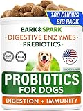 Bark&Spark Dog Probiotics & Digestive Enzymes (Gut Health) Allergy & Itchy Skin - Pet Diarrhea Gas Treatment Upset Stomach Relief, Digestion Health Prebiotic Supplement Tummy Treat (180Ct Chicken)