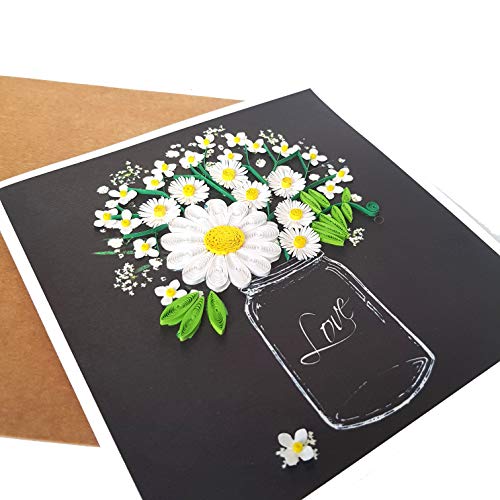 Tumybee White Daisy Card, Chrysanthemum Card, Card For Valentine, Sympathy, Thinking Of You, Quilled Card For Christmas,Birthday,Anniversary, Friend Mom With Envelop (White Daisy) #TOP4