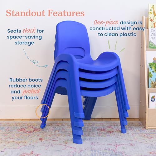 Image of ECR4Kids Plastic Stackable SitRight Chair, 11in, Classroom Furniture, Blue, 4-Pack | Durable plastic, GREENGUARD Gold Certified, 3-5 years, 74 lb capacity, fully assembled, indoor and outdoor, classroom /home