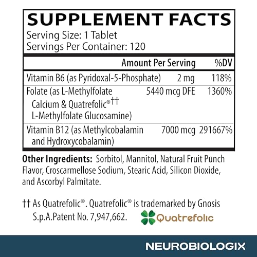 Image of Neurobiologix Methylation Complete, Methylated B Complex with Methylfolate, Vitamin B12 & B6, Daily Energy, Immune & Cellular Health Support for Kids & Adults, Gluten Free, 120 Chewable Tablets