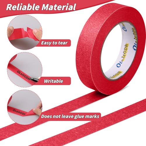Image of 24 Rolls Red Painters Tape Bulk 1 inch x 55 Yards, Total 1320 Yd, Painters Masking Tape No Residue Wall Painting Tape Artist Tape Trim Edge Finishing Tape for Wall Painting Decoration DIY Supplies