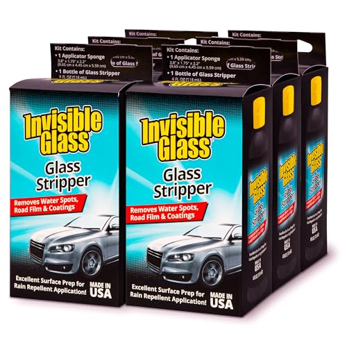 Image of Invisible Glass 91411-6PK Glass Stripper Water Spot Remover Kit - Cerium Oxide Based Auto Glass Polish for Windshields, Hard Water Spots, Road Films & Old Coatings - 4 Fl Oz (Pack of 6)