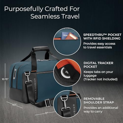 Briggs & Riley Underseat Cabin Bag - Carry On Luggage for Travel, Softside Bag for Men & Women, RFID Data Protection, Adjustable Shoulder Strap, Fits up to 16" Laptop - ZDX Collection, Ocean2