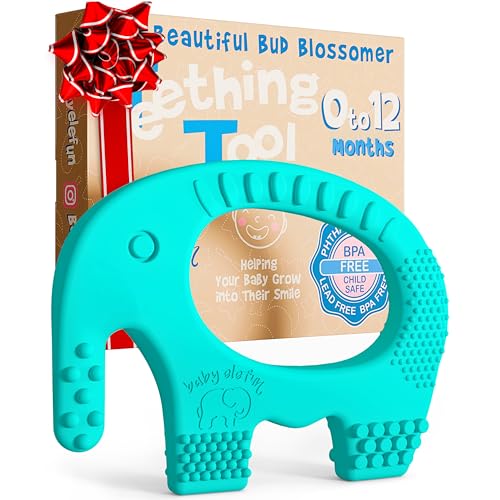 Image of Teething Toys for Babies Age 0 to 12 Months - Baby Elefun 5X Pain Relief Smart Teether - Zero Developmental Delay Silicone Baby Teething Toy Ring - Cute Infant Stocking Stuffers Chew Toy for Babies