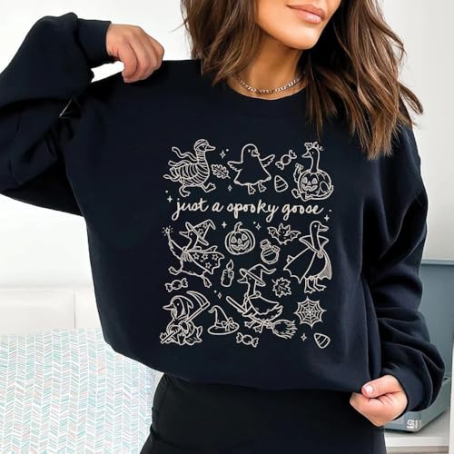 Just A Spooky Goose Shirt Just A Spooky Goose Doodles Sweatshirt Halloween Cute Horror Sweatshirt3