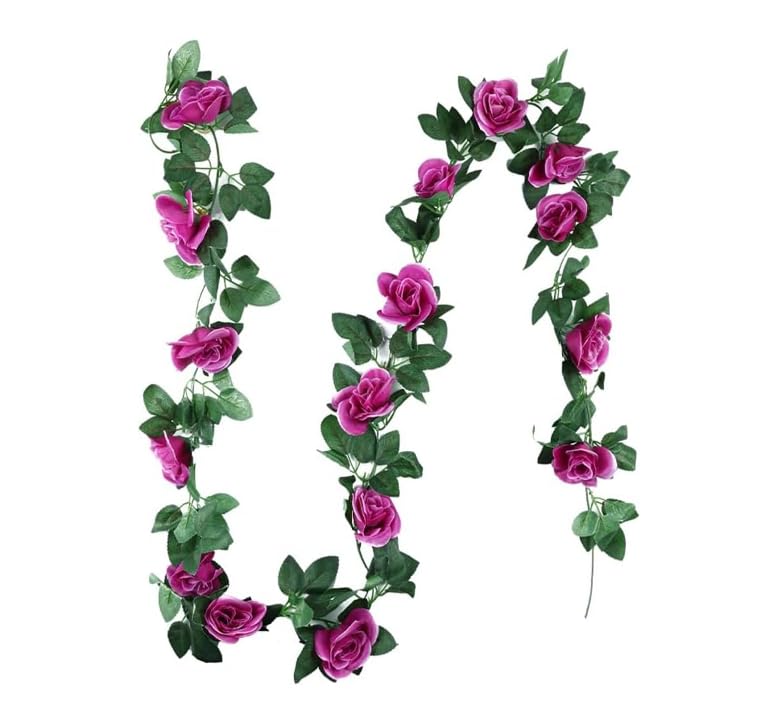 Abiyou 1 Stück Rosen Blumen Girlande, 240CM Rosen Girlanden Vintage, Girlande mit Rosen, Hochzeitsdeko Rose Blumengirlande, Mini Rosen Deko Girlande, für Hochzeit, Außen, Wand,Fensterbrett(Violett)