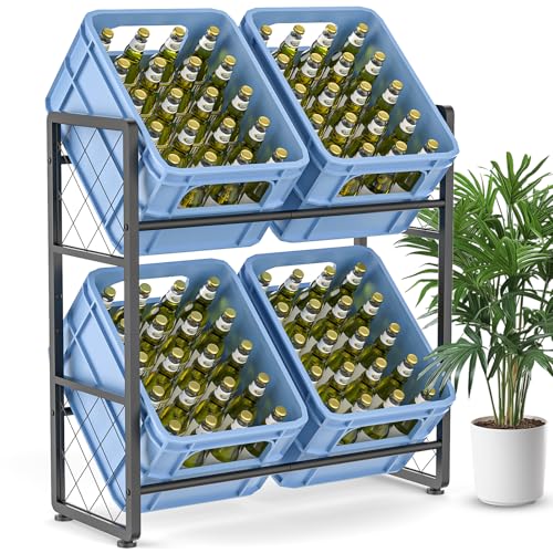 Glovios Getränkekistenregal für 4 Getränkekisten Metall Getränkeregal, Kistenregal mit 2 Ebenen Getränkekistenhalter zur Platzersparnis für Bier, Wasser, Obst, Gemüse