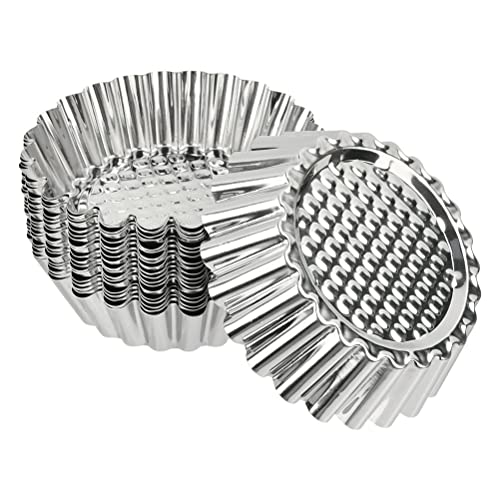 Paquete de 20 moldes para tartaletas pequeñas, revestimiento antiadherente, moldes para hornear tartas, moldes para quiche, moldes para pasteles redondos, moldes para tartaletas de acero inoxidable