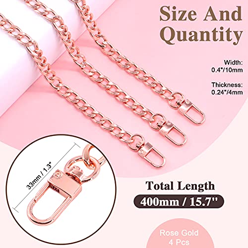 Image of 4Pcs Rose Gold Luxury Fashion 15.7 Inch /40cm Replacement Flat Chain Strap with Buckles Set, Flat 0.4 inch Wide Enough 2.4mm Perfect for DIY Metal Shoulder Purse Replacement (Rose Gold, 15.7 inch)