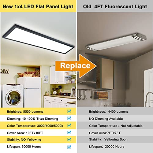 Image of AIKVSXER 6 Pack 1x4 LED Flat Panel Light Surface Mount Black, 5500LM 50W