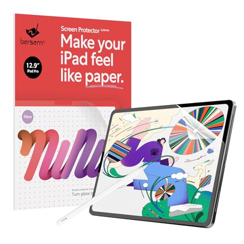 BERSEM 2-Pack Paper Screen Protector Compatible with iPad Pro 12.9 (2022 & 2021 & 2020 & 2018 Models) Anti-Glare