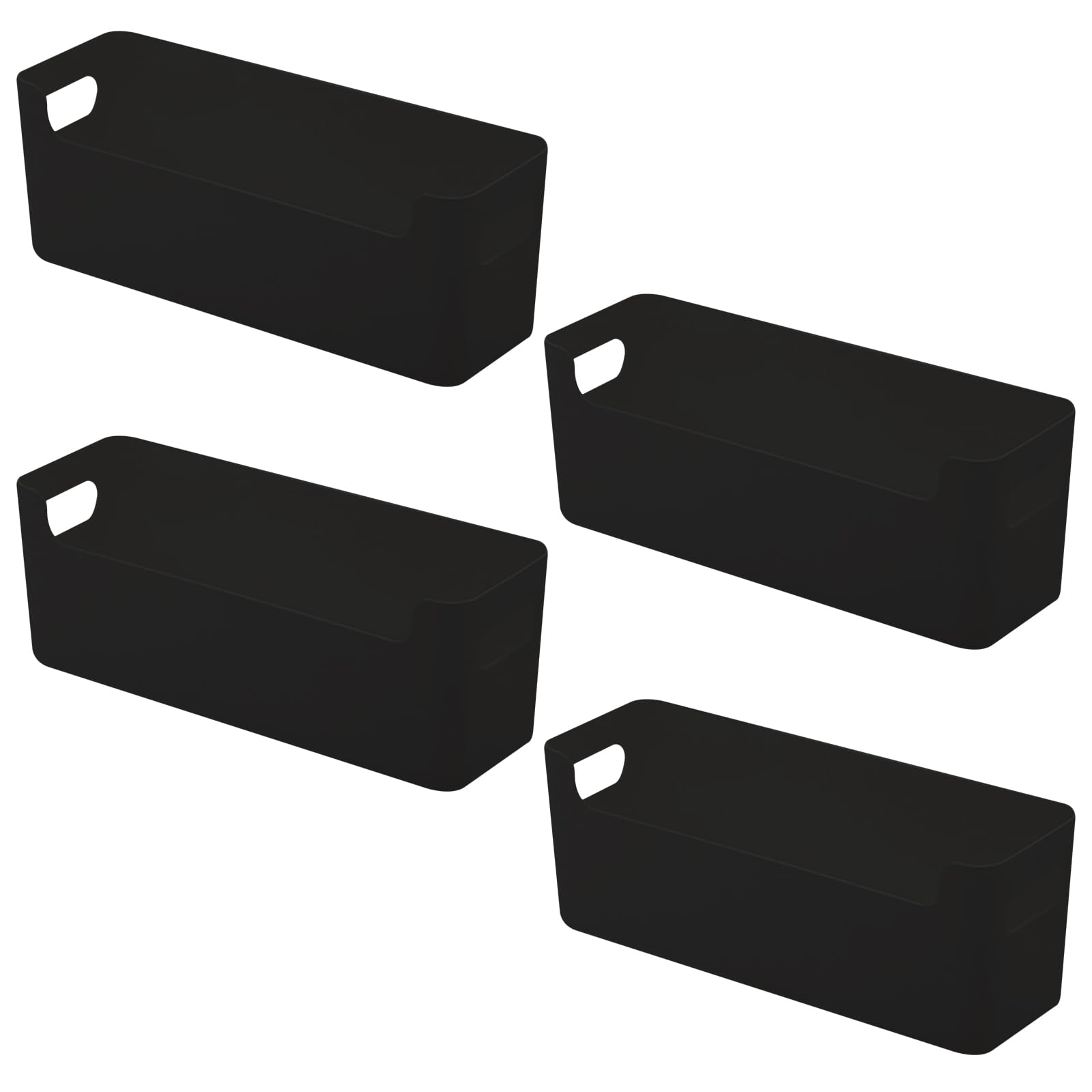 FYting Organizer Boxes, 4 Pieces Storage Baskets, Bathroom Storage, Decorative Storage Boxes with U Port for Socks, Underwear, Data Cables (Black, 25.5 x 8.5 x 8 cm)