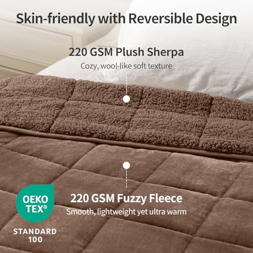 Image of Uttermara Weighted Blankets for Adults Full Size, 12lbs 48x72 inches Blanket with Soft Warm Plush Sherpa Fleece, Washable Thick Heavy Throw for Sleeping and Calming, Brown