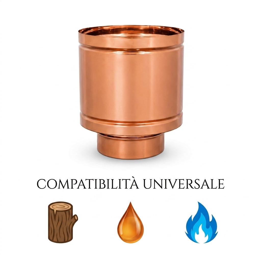 MAKA Comignolo Terminale a Botte Tondo, Cappello Camino Antipioggia in Lamiera Zincata 0,6 mm, per Espulsione Fumi Legna, Metano e Gasolio (Rame, Ø 80 mm)