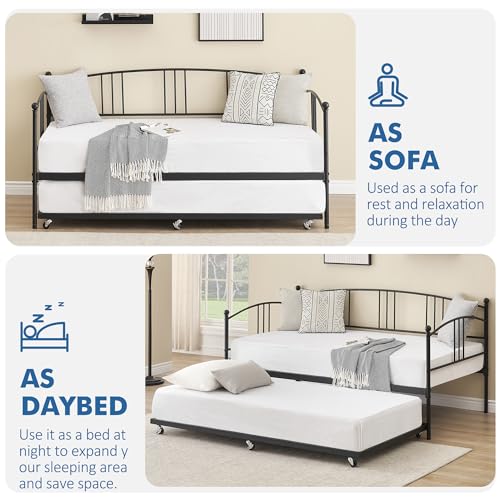 Idealhouse IZKWPK8EMVB-BQDUPTI2_QCOH2QF4 Twin Daybed With Trundle, Metal Twin Size Daybed With Pullout Trundle 6 Casters thumb #4