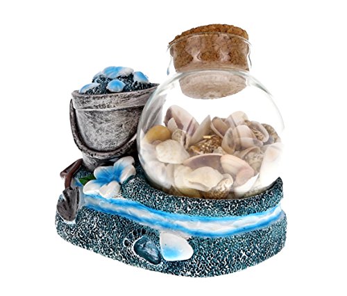Cota Global Ocean Breeze Beach Theme Décor Blue And Silver Sand And Shell Beach Bucket Bottle Handcrafted Hand Painted Home Accent Kitchen Bedroom Living Room Unique Gift Souvenir Snow Globe #TOP5
