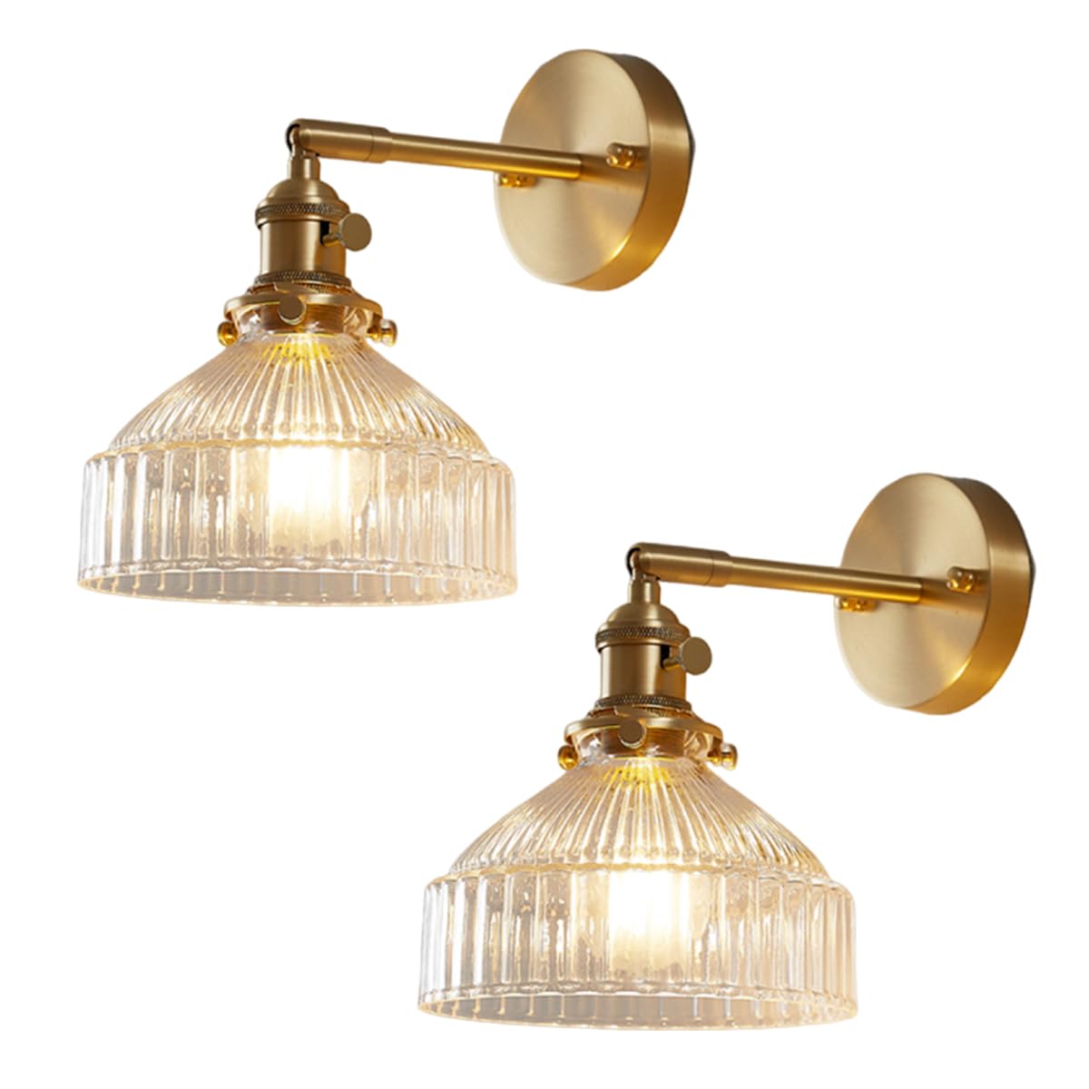 HUAYUSEDF Adjustable Brass Finish Glass Wall Sconce E27 Mounted Light Fixture for Living Room Bedroom Kitchen Bar Modern Vanity Lighting