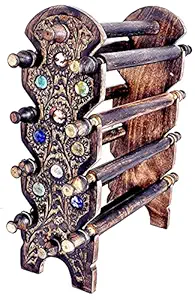 CLASSIC WOOD CARVER Wooden LongTier Bar Bracelet/Bangle Jewelry Holder Stand Display Organizer - Rustic Wooden Bracelet Bangle Scrunch Display Stand - with Stone Work