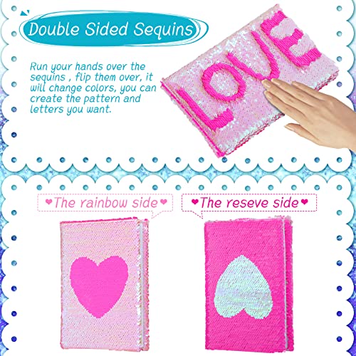 Image of Outus 4 Pcs Sequin Girls Journal Valentines Journal Gift with Color Gel Ink Pens Glitter Notebook Flip Writing Diary for Kids Girl Writing Drawing Travel Gifts(AB Color,Heart)