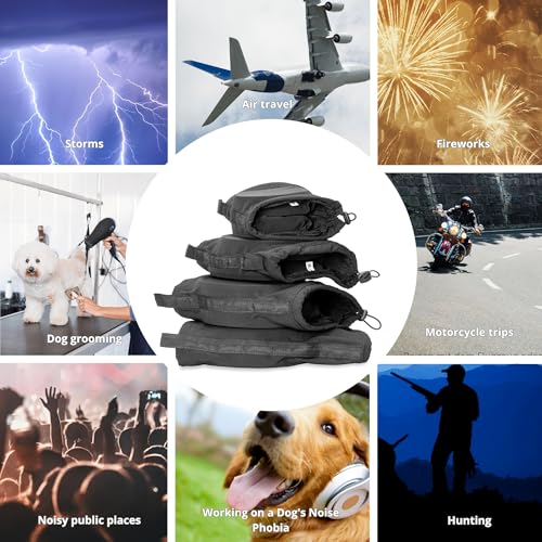 Hunde-Ohrenschützer zur Geräuschunterdrückung & Gehörschutz, bequeme Passform für Feuerwerk, Gewitter & laute Geräusche, waschbar & verstellbar für alle Rassen, Schwarz, Schwarz , L