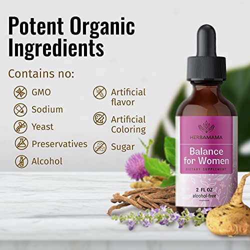 Herbamama Balance For Women Liquid Extract - Menopause Supplements Tincture Support For Hot Flashes, Mood Swings, Menstrual Cramps & Pms Herbal Drops - Hormone Balance For Women - 2 Fl. Oz #TOP3