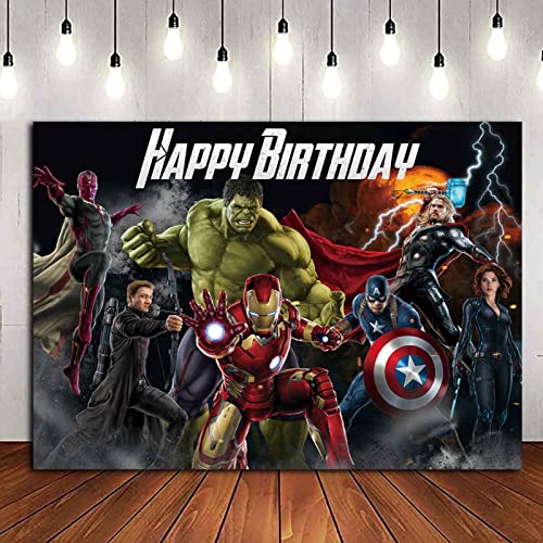 Cartoon Superhero Theme Photography Backdrop for Kids Birthday Banner Boys Superhero Theme Birthday Party Decoration Background Supplies Photo Booth Studio Props 5x3ft