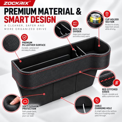 Image of Car Seat Gap Storage Box with Cup Holder, PU Leather Organizer for Phone, Keys and Small Items