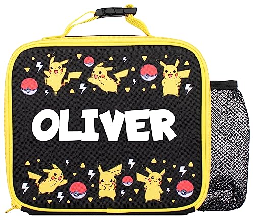 Pokémon Borsa per il pranzo personalizzata Pikachu – Borsa per il pranzo scolastica per bambini, nero/giallo