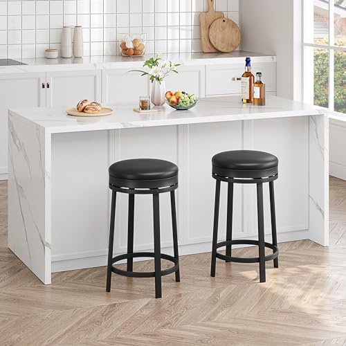 GAOMON 24 inch Swivel Bar Stools Set of 2, Counter Height Barstool with Footrest and PU Leather Upholstery, Metal Frame, Kitchen Barstools for Kitchen