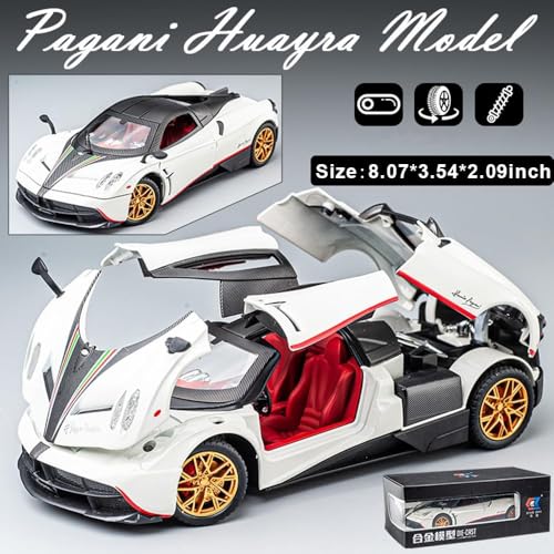Image of FEXXA 🏎️ Exclusive Alloy Metal Pull Back Die-cast Car Model with Sound Light Mini Auto Toy for Kids Metal Model Toy Car with Sound and Light (1.24 Scale Pagani -White)