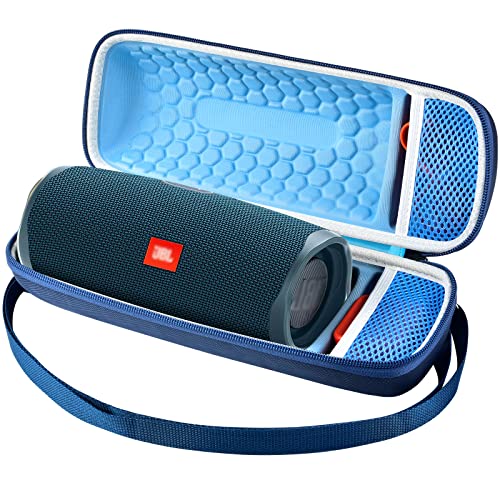Hard Travel Case for JBL Charge 4/ Charge 5 Waterproof Bluetooth Speaker. Carrying Storage Bag Fits Charger and USB Cable - Blue+Inside Blue (Case Only)