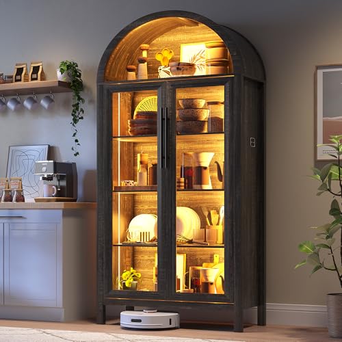 Dystler Arched Kitchen Pantry Cabinet with Glass Doors