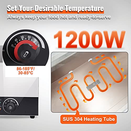 VEVOR Edelstahl Buffetwärmer Speisewärmer 1200 W, 1 x 26,4 L Buffetbehälter, 555 x 355 x 260 mm Wärmebehälter, inkl. Schöpfkellen mit langem Griff & Trockenbrennanzeige, für Kantine, Café usw. – Bild 5