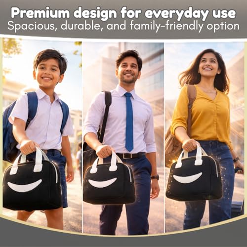 Image of Toy Imagine 6.5L Insulated Lunch Bag for Kids Office School Men Women Smiley Face Tiffin Bag Snack Tote Bag Compact Portable Leak Proof Tiffin Pouch Hot and Cold Lunch Box Bag for Boys & Girls(Black)