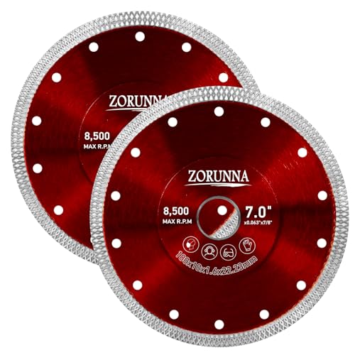 ZORUNNA 2Pcs Diamond Blade for Angle Grinder, 7' Super Thin Tile Grinder Saw Blade for Smooth Cutting, Dry and Wet Cutting on Porcelain, Ceramic, Granite, Marble.