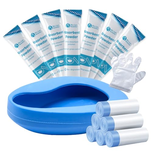 Bed Pan Bundle Set | x1 Bed Pan, x30 Liners, x30 Disposable Gloves, x30 Absorbent Pouches | Ergonomic Bedpans for Adult Men and Women by Bio-Lec Mobility