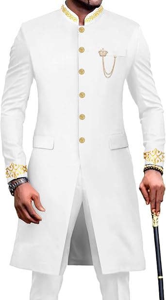 Men`s Suit Single Breasted Embroidery Blazer and Pants 2 Piece Set Slim Fit Dashiki Outfits African Clothes