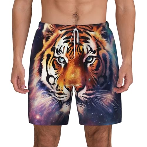 Men's Swim Trunks Quick Dry Board Shorts Galaxy Tiger Beach Shorts with Pocket Bathing Suits for Men