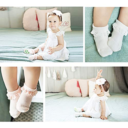 Baby Girl Socks with Grip Non Slip, Gift Set, Shower Gifts Newborn Funny Present, 6 Pair, For 0-12 Months (Girls)