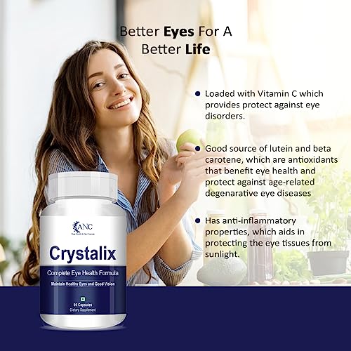 Image of ANC Crystalix Eye Supplement Lutein, Zeaxanthin, Vitamin A, Vitamin B2, Vitamin E Support Eye Health, Helps in Improve Vision, Kids & Adults, Digital Safe Guard, Blue Light, Veg 60 Capsules-Pack of 3